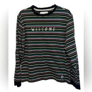 Welcome Skateboards Surf Stripe Spooky Text Long Sleeve T-Shirt sz M